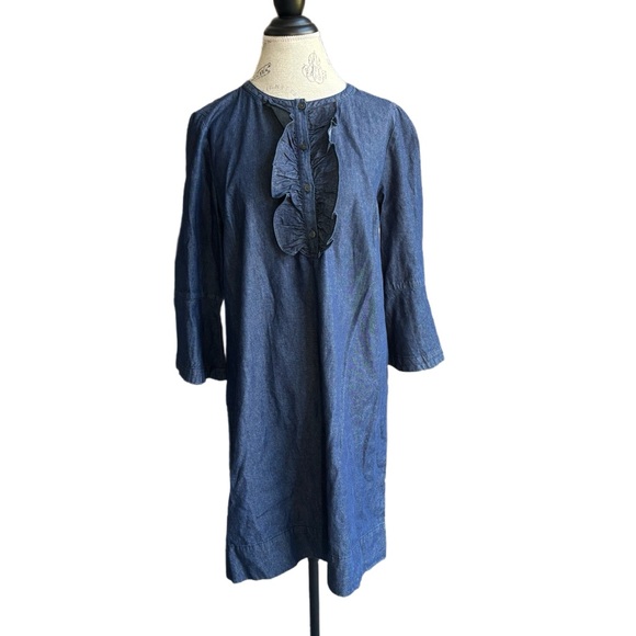 Draper James Ruffle Front Chambray Dark Wash Denim Dress Size 12 - Picture 1 of 7